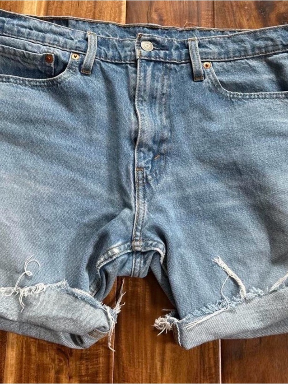 Levi's Light Blue Distressed Denim Bermuda Shorts